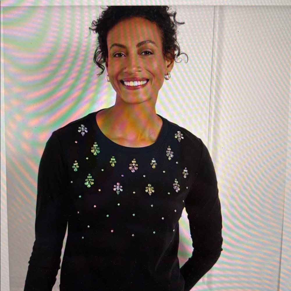 Talbots NWT Size 2X Black Long Sleeve Top with Embellishments